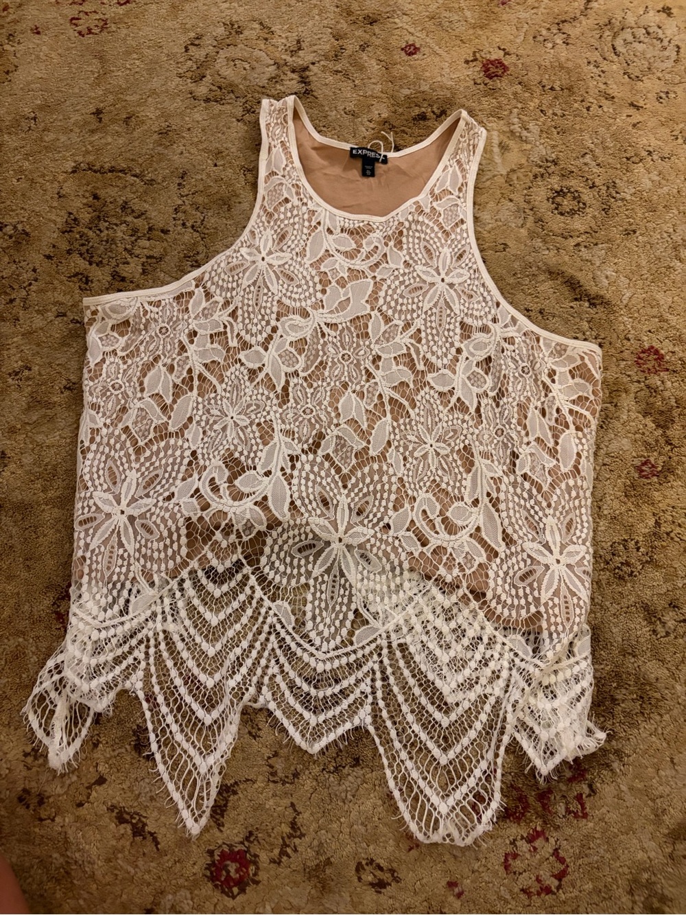 Express White Lace Overlay Camisole with Nude Lining EUC size XL feminine BOHO